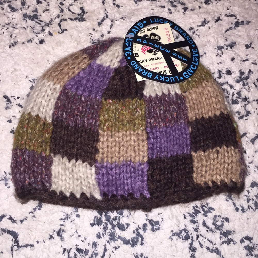 NWT Lucky Brand Checkered Knit Hat